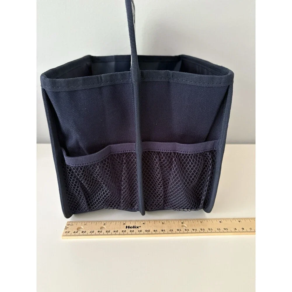 Thirty One Double Duty Caddy Navy Blue and White Paisley Mesh Pockets Top Handle